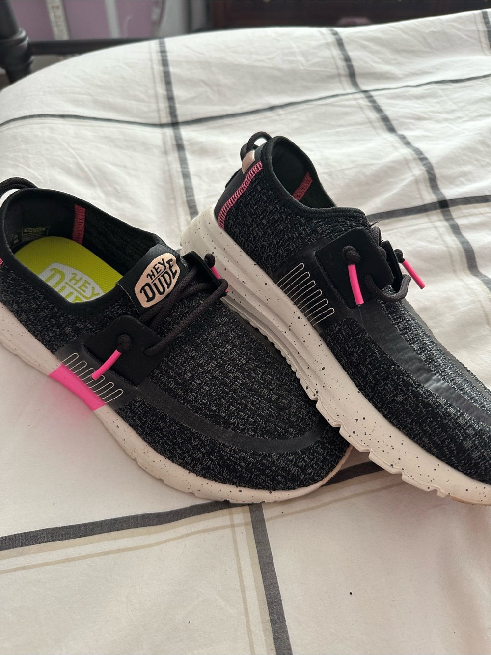 Kids Black and Pink Knit Slip-On Sneakers